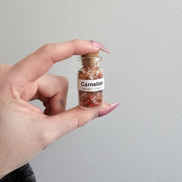 Carnelian Crystal Chips in Glass Bottle - Picture 1 of 4